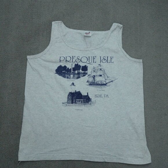 Presque Isle Tank Top Women Size XL Gray Cotton Sleeveless Erie PA Pennsylvania - Picture 1 of 8